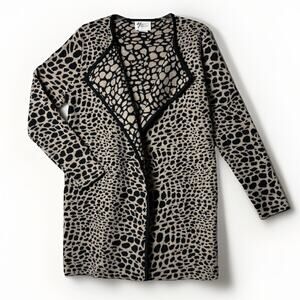 Andrea Jovine Long Cardigan Sweater Women Size M Animal Print Open Front Giraffe